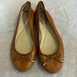 Alfani Cognac Leather Ballet Flats with Bow Accent